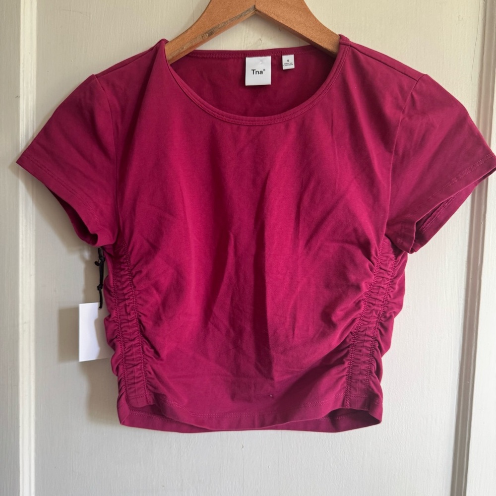 Artizia TNA Malibu Ruched Crewneck Crop Top Tshirt